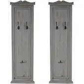 BERLINLODGE 2er-Set Garderobe | HxBxT 109x28x5,5cm | Wandhaken Holz | Grau shabby | Wandgarderobe Garderobenpaneel