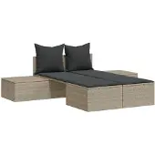 vidaXL Doppel-Sonnenliege mit Kissen Hellgrau Poly Rattan