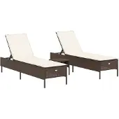 vidaXL 3-tlg. Sonnenliegen-Set mit Auflage Braun Poly Rattan