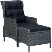 vidaXL Verstellbarer Gartensessel mit Fußhocker Poly Rattan Dunkelgrau , Gartenstühle Design 2024