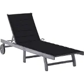 Syfax Sonnenliege, verstellbare Relaxliege für Garten & Terrasse, Akazien-Massivholz Grau, mit Rädern & schwarzer Auflage, 200x60 cm, belastbar bis 110 kg