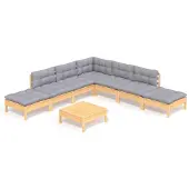 vidaXL 8-tlg. Garten-Lounge-Set mit Grauen Kissen Kiefernholz