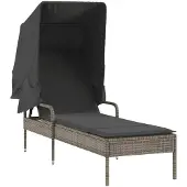 Syfax Sonnenliege mit Dach Grau Poly Rattan