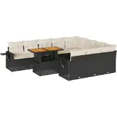 vidaXL 11-tlg. Garten-Sofagarnitur mit Kissen Schwarz Poly Rattan