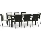 vidaXL 9-tlg. Garten-Essgruppe mit Kissen Schwarz Poly Rattan