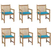 vidaXL Gartenstühle 6 Stk. mit Blauen Kissen Massivholz Teak , Gartenstühle Design 2024