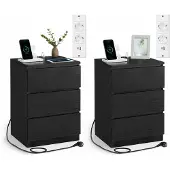 Vasagle Nachttisch 2er Set 2 USB-Anschlüsse modern ebenholzschwarz LET831B56