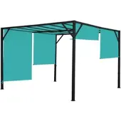 Mendler Pergola Baia, Garten Pavillon Terrassenüberdachung, stabiles 6cm-Stahl-Gestell + Schiebedach türkis-blau 4x4m