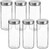 Wellhome - Set mit 6 Glasbehältern und Edelstahl, 2 L in Silber