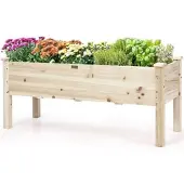 Costway Hochbeet Pflanzkasten Pflanztrog belastbar bis 100kg, Blumenkübel Kräuterbeet aus Tannenholz, Pflanzbeet Anzuchtbeet im Garten 120x43,5x51cm