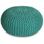 Amagohome Strickhocker XXL Pouf Ø55 H37cm Bodenkissen Sitzpouf Baumwolle nachhaltig : türkis