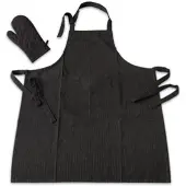 EXKLUSIV HEIMTEXTIL Grillschürze Küchenschürze mit Ofenhandschuh 2teilig im Set schwarz/weiss gestreift