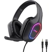 Trust Gaming GXT 419 Rayne Leichtes Gaming Headset für PC/Konsole, USB-betriebene LED Beleuchtung, 50-mm-Treiber, 3,5 mm Audioanschluss, Over-Ear Kopfhörer mit Kabel Computer Laptop, Schwarz