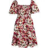 Apricot Minikleid "Minikleid aus reiner Baumwolle mit verschwommenem Ikat-Muster" mit Smokdetails