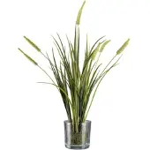 Creativ Green Kunstgras "Grasbusch Miscanthus im Erdballen mit Glas", grün, H:63cm, Obermaterial: 100% Polyethylen, Kunstpflanzen, Kunstgras