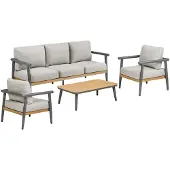 Ebuy24 Camilla Lounge-Set inkl. Kissen Sofa, 2 Stühle, 1 Tisch graubeige.