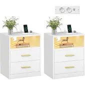 Vasagle Custos Kollektion -Nachttisch mit Ladestation und LED wolkenweiß LET829WB01