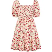 Apricot Minikleid "Minikleid aus Baumwollpopeline mit Blumenmuster" mit elastischem Bund