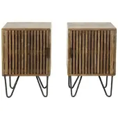 Feeling4Home Nachttisch 2er-Set Mangoholz massiv, modern mit Lamellen-Design, Braun, schwarze Metallbeine