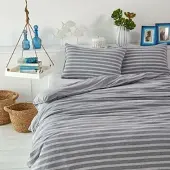 BETTWARENSHOP Melange Streifen Bettwäsche Doubleface Kissenbezug einzeln 80x80 cm | grau - grau