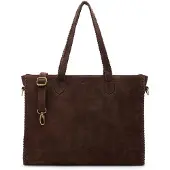 Manfield Dunkelbrauner Veloursleder-Shopper mit Flecht-Details | Größe Onesize
