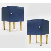 STILVORA Nachttisch Spanplatte marineblau 35x35x50 cm mit variabel montierbarem Griff