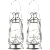 Lunartec 2er-Set Petroleum-Sturmlaternen mit Glaskolben, verzinkt, 30 cm