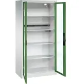 C+P Akkuladeschrank Acurado, abschließbar, mit Inneneinrichtung, B 930 x T 500 x H 1950 mm, Stahl, resedagrün RAL 6011/lichtgrau RAL 7035