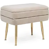 Bizzotto Bank Pavlina aus Samt, modern mit Stauraum, beige, goldfarbenes Metallgestell, 50 cm