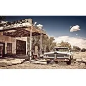 Papermoon Fototapete "Verlassene Tankstelle", bunt, B:5m L:2,8m, Vlies, Tapeten, Fototapete
