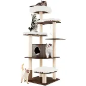 Costway 175cm Kratzbaum Holz, 6-stufiger Katzenkratzbaum Groß, Katzen Spielhaus mit Höhle und 5 Matten, Aktivitätsbaum Katzenmöbel Kletterbaum Katzenhaus, Katzenbaum