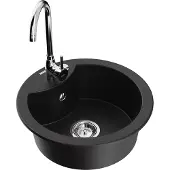 Mexen Diego 1-Becken-Granit-Spüle mit Mischbatterie Telma, Schwarz - 6512-77-670200-00
