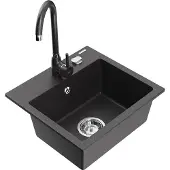 Mexen Milo 1-Becken-Granit-Spüle mit Mischbatterie Telma, Schwarz gesprenkelt - 6505-76-670200-76