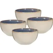 Excellent houseware Hochwertiges 4er-Set Steinzeug-Schalen 580ml Sandfarbe/Blau