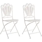 Beliani Gartenstuhl 2er Set Cremeweiß Eisen Antik-Optik Pfauen-Design Romantischer Französischer Stil Klappbar Garten Outdoor Terrasse Balkonstuhl