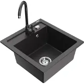 Mexen Vito 1-Becken-Granit-Spüle mit Mischbatterie Telma, Schwarz gesprenkelt - 6503-76-670200-76