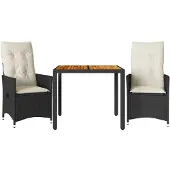 vidaXL 3-tlg. Bistro-Set mit Kissen Schwarz Poly Rattan und Akazie
