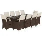 vidaXL 11-tlg. Garten-Bistro-Set mit Kissen Braun Poly Rattan