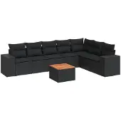 vidaXL 8-tlg. Garten-Sofagarnitur mit Kissen Schwarz Poly Rattan