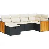 vidaXL 6-tlg. Garten-Sofagarnitur mit Kissen Schwarz Poly Rattan