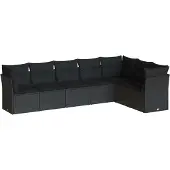 vidaXL 7-tlg. Garten-Sofagarnitur mit Kissen Schwarz Poly Rattan