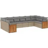 vidaXL 10-tlg. Garten-Sofagarnitur mit Kissen Beige Poly Rattan
