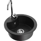 Mexen Diego 1-Becken-Granit-Spüle mit Mischbatterie Telma, Schwarz/Silber - 6512-73-670200-00