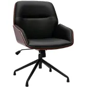 Miliboo Design-Drehstuhl MARLOW Schwarz, dunkles Holz und schwarzes Metall 360° drehbar