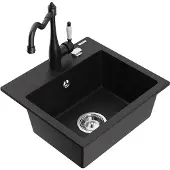 Mexen Milo 1-Becken-Granit-Spüle mit Mischbatterie Carla, Schwarz - 6505-77-670700-70