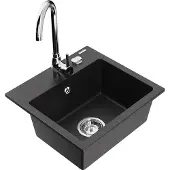 Mexen Milo 1-Becken-Granit-Spüle mit Mischbatterie Telma, Schwarz/Silber - 6505-73-670200-00