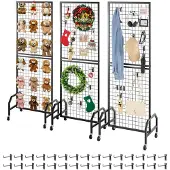 Vevor Gitterwandpaneele Gitterwand 60 x 164 cm 3 Stk. rollbarer Präsentationsständer mit 30 Haken