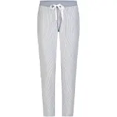 Louise weiche Damen Schlaf- und Freizeithose aus 100% Baumwolle mit Bindegürtel, Farbe:Hellblau - Streifen, Grösse:XL