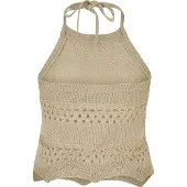 Urban Classics Ladies Short Crochet Knit Neckholder Top Softseagrass Größe: XS | Tanktops Outlet | Damen