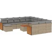vidaXL 13-tlg. Garten-Sofagarnitur mit Kissen Beige Poly Rattan